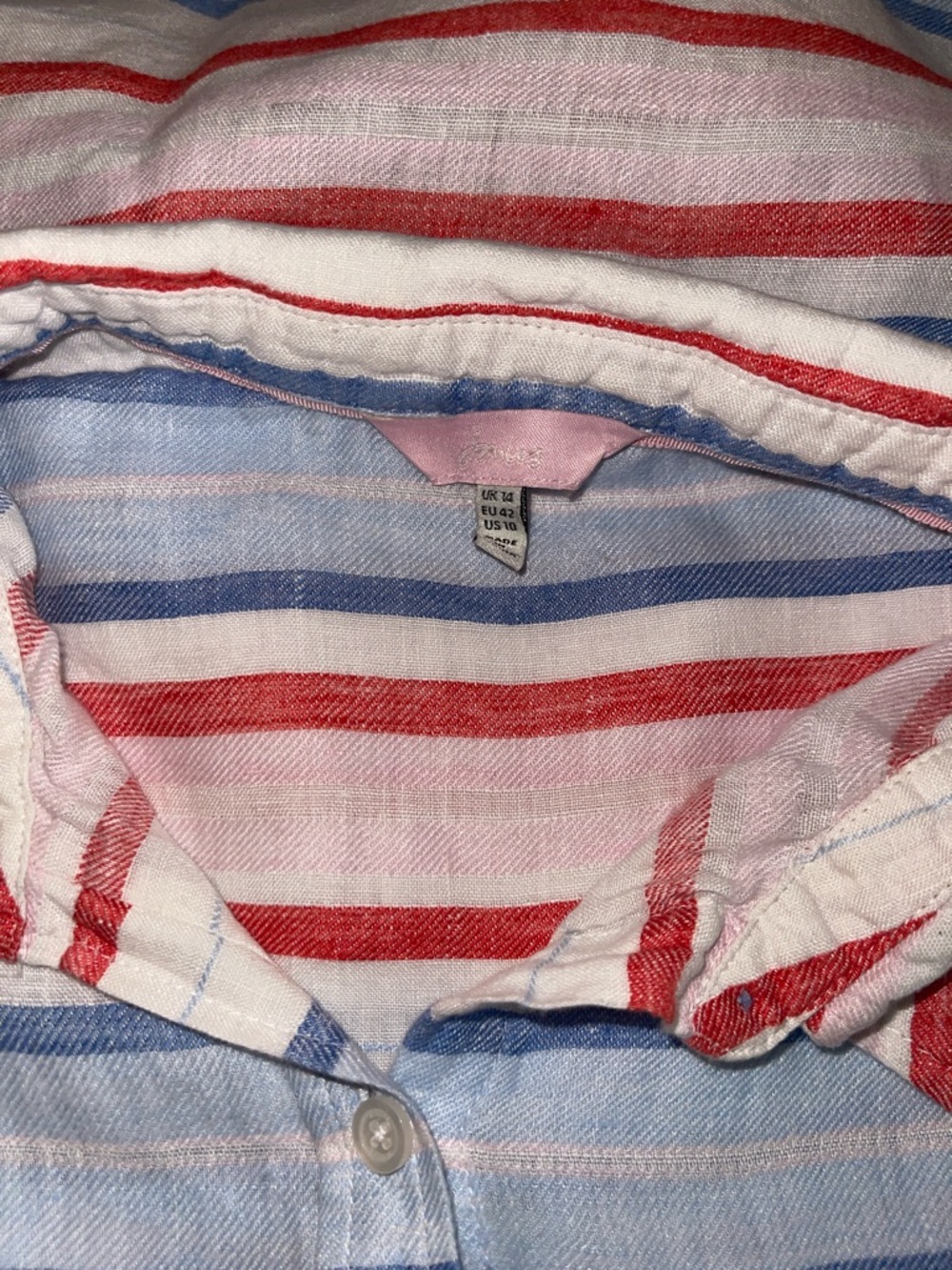 Joules Women's White Button-Up Shirt with Red & Light Blue Stripes sz 10 US - Picture 3 of 3